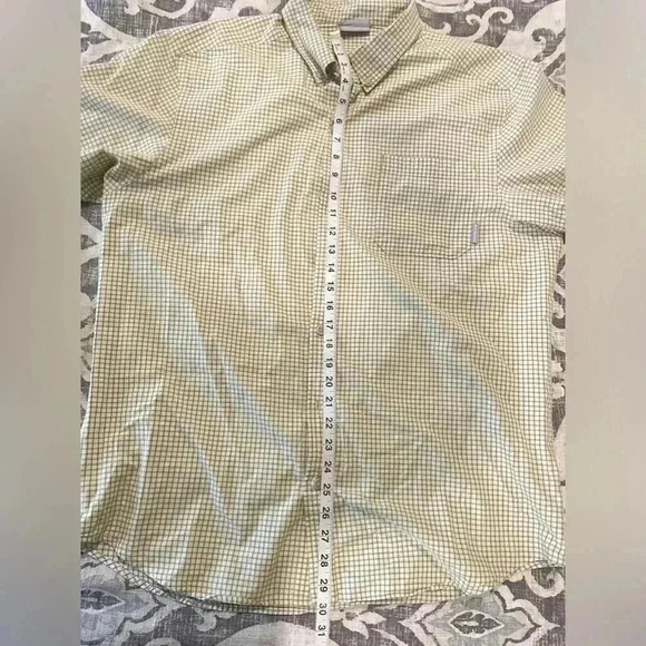 Columbia Men’s Yellow/Gray Checkered Short Sleeve Shirt SZ L - Picture 5 of 6